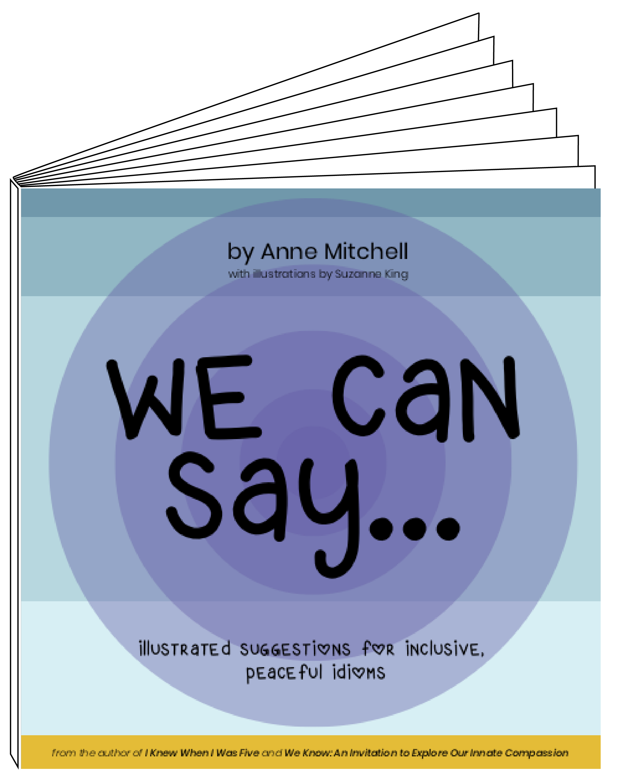 "We Can Say..." - illustrated suggestions for inclusive, peaceful idioms. By Anne Mitchell.